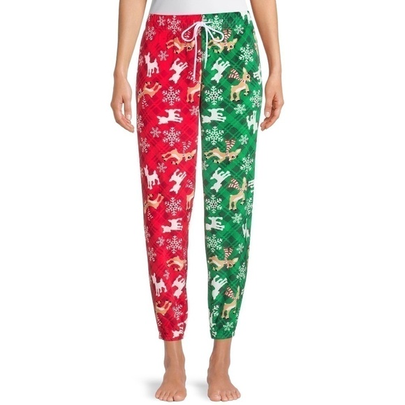 Rudolph Fleece Sleep Joggers Pants NWT Sz Small Christmas Red White Pockets - Picture 1 of 7